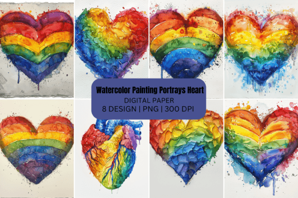 Download LGBTQ+Watercolor Painting Portrays Heart - Watercolor Collection