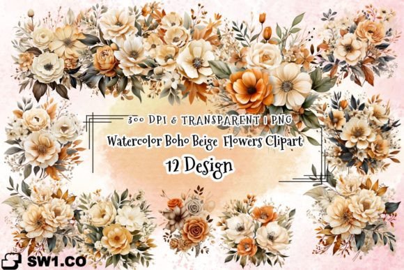 Download Watercolor Boho Beige Flower Sublimation - Watercolor Collection