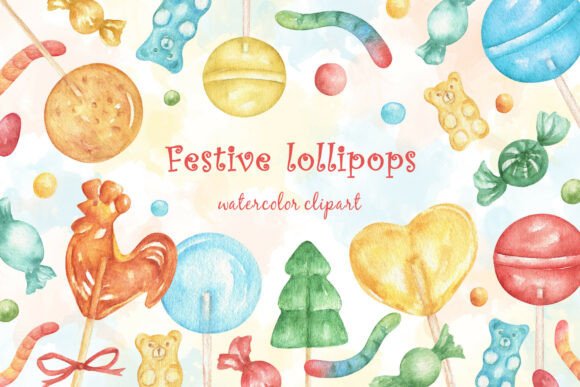 Download Festive Lollipops Watercolor Clipart - Watercolor Collection