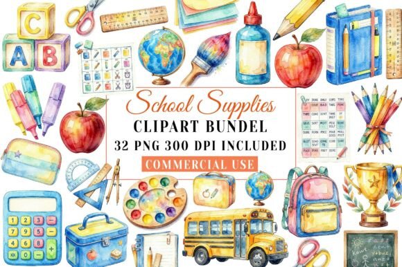 Download Watercolor School Supplies Clipart - Watercolor Collection