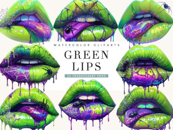 Download Watercolor Green Lips Clipart Bundle - Watercolor Collection