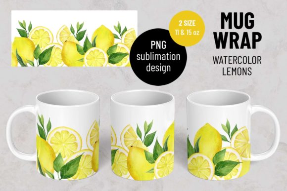 Download Watercolor Lemons. Sublimation Mug Wrap. - Watercolor Collection
