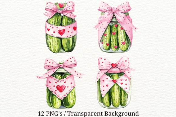 Download 12 PNG Pickle Valentine Watercolor - Watercolor Collection