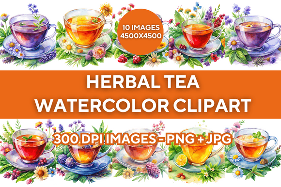 Download Watercolor Herbal Tea Cup Clipart Bundle - Watercolor Collection