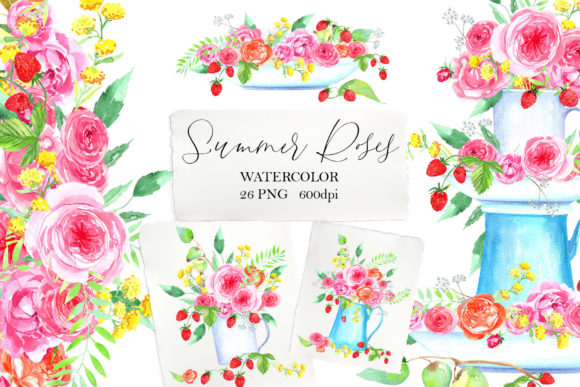 Download Watercolor Summer Roses Clipart - Watercolor Collection