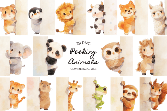 Download Peeking Animals Watercolor Clipart Cute - Watercolor Collection