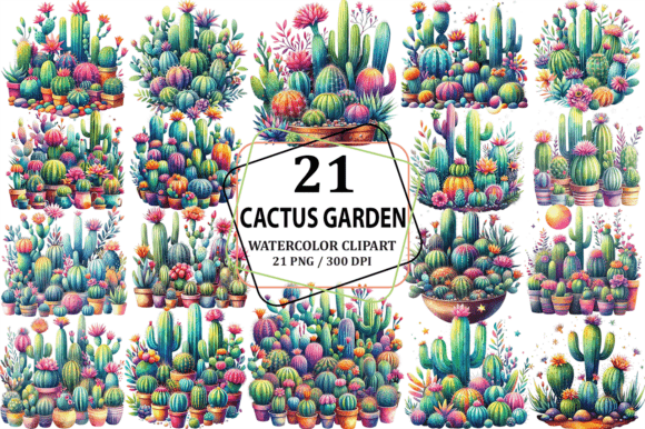 Download Watercolor Cactus Garden Clipart PNG - Watercolor Collection