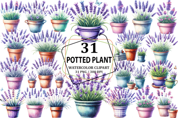 Download Watercolor Lavender Potted Plant Clipart - Watercolor Collection