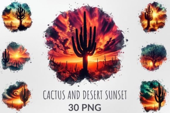 Download Watercolor Cactus and Desert Sunset - Watercolor Collection
