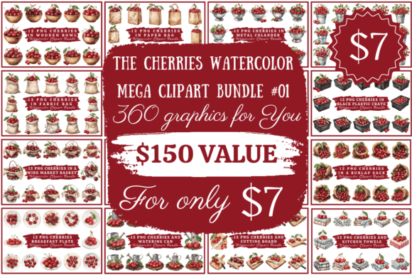 Download Cherries Watercolor Mega Clipart Bundle - Watercolor Collection