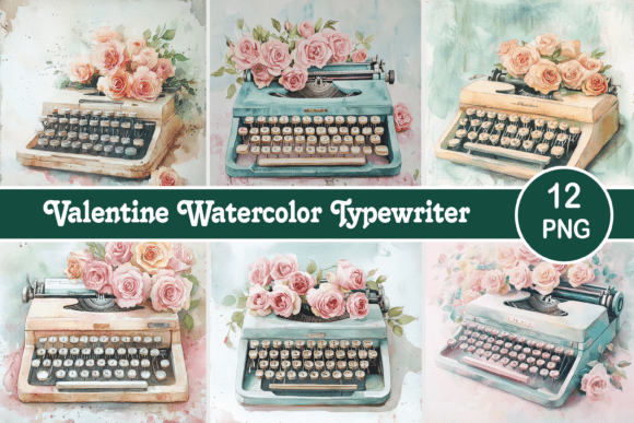 Download Valentine Watercolor Vintage Typewriter - Watercolor Collection