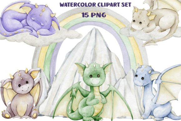 Download Dragons Set Watercolor Clipart Baby PNG - Watercolor Collection