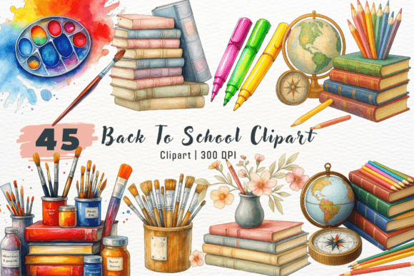 Download School Supplies Watercolor Clipart - Watercolor Collection