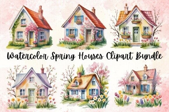 Download Watercolor Spring Houses Clipart - Watercolor Collection