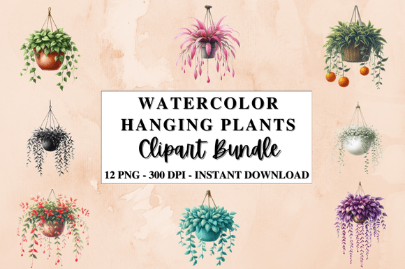 Download Watercolor Hanging Plants Clipart Bundle - Watercolor Collection