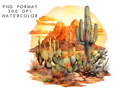 Download Watercolor Cactus Sunset Sublimation - Watercolor Collection
