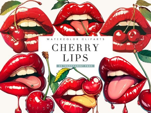 Download Watercolor Cherry Lips Clipart Bundle - Watercolor Collection