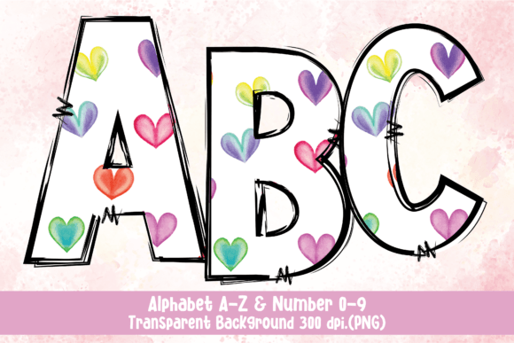 Download Watercolor Heart Doodle Alphabet PNG - Watercolor Collection
