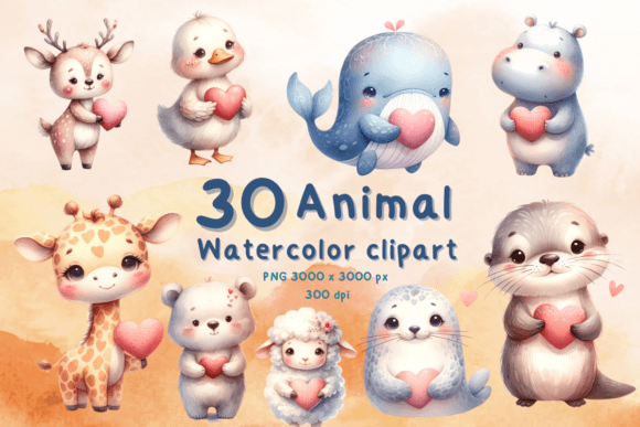 Download Valentine Watercolor Animal Hold Heart - Watercolor Collection