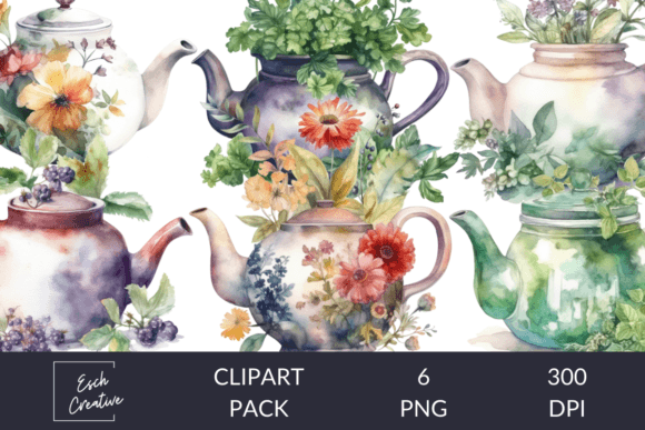 Download Herbal Teapots Watercolor Clipart - Watercolor Collection