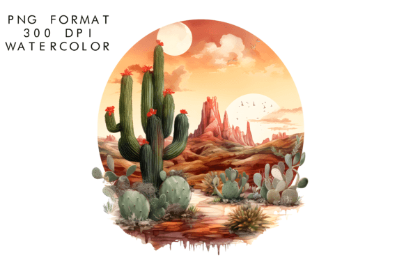 Download Watercolor Cactus Sunset Sublimation - Watercolor Collection