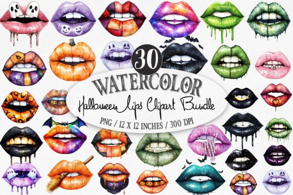 Download Watercolor Halloween Lips Clipart Bundle - Watercolor Collection