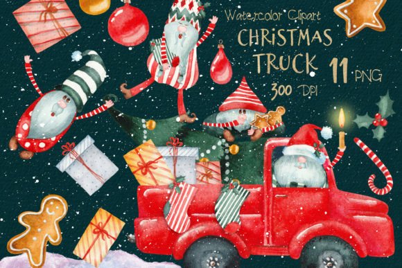 Download Watercolor Red Truck Christmas Clipart - Watercolor Collection