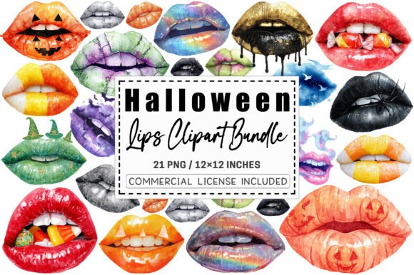 Download Watercolor Halloween Lips Clipart Bundle - Watercolor Collection