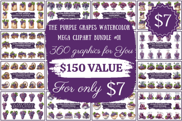 Download The Purple Grapes Watercolor Mega Bundle - Watercolor Collection
