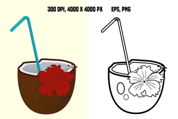 Download Coconut Cocktail with Straw for Coloring - Coconut cocktail Collection