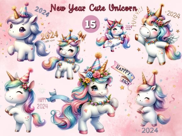 Download Watercolor Unicorn New Year Sublimation - Watercolor Collection