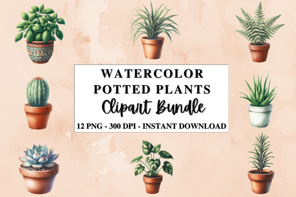 Download Watercolor Potted Plants Clipart Bundle - Watercolor Collection
