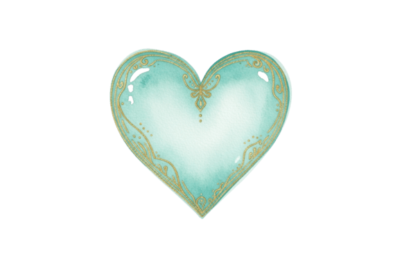 Download Teal Watercolor Heart with Golden Lines - Watercolor Collection