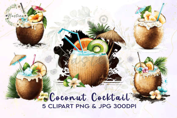 Download Coconut Cocktail Watercolor Clipart - Watercolor Collection