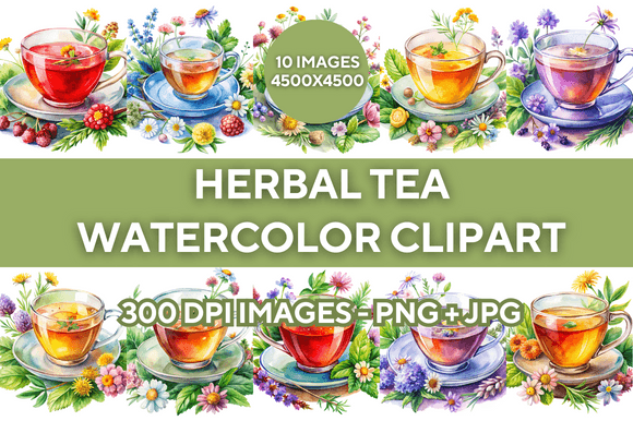 Download Watercolor Herbal Tea Cup Clipart Bundle - Watercolor Collection